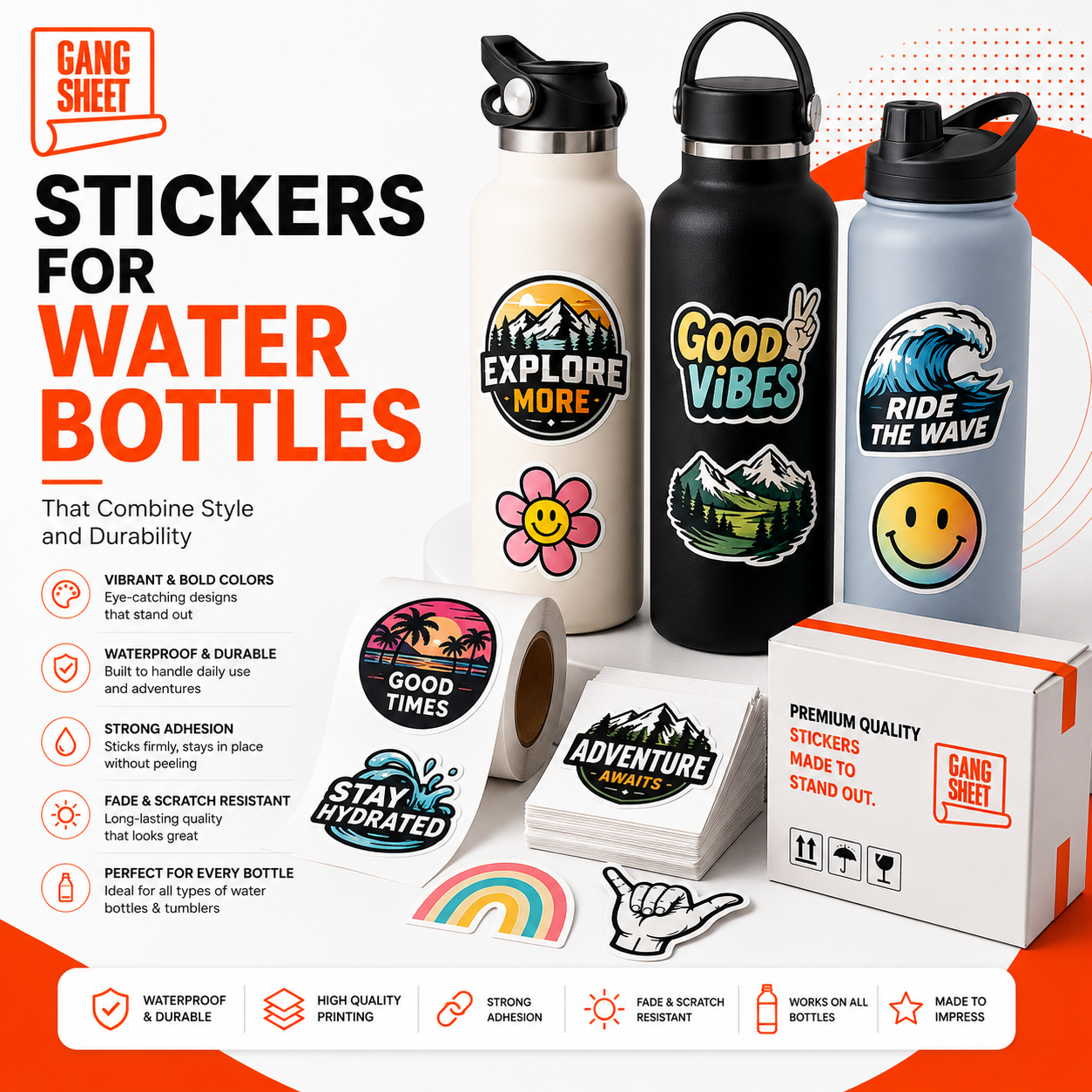 Custom Waterproof Stickers for Water Bottles | Durable